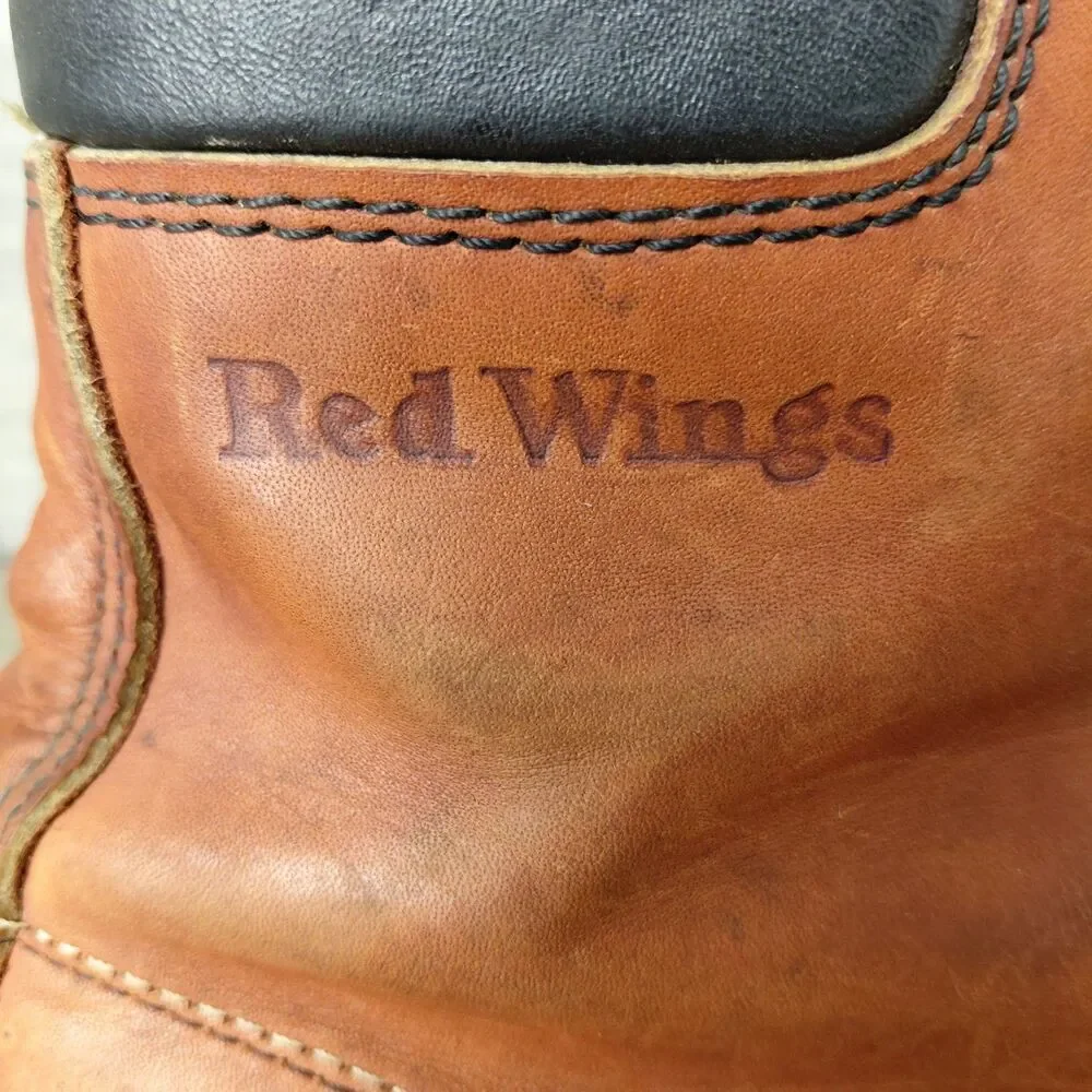 Red Wing 404 Boots Mens 6.5B Brown Leather Mock Toe Super Sole Work Boot USA VTG